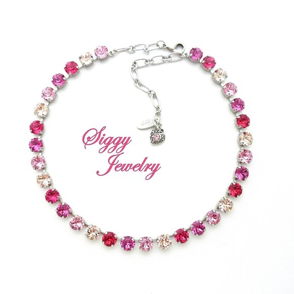 Swarovski Crystal 8mm Pink Ombre Tennis Necklace, Assorted Finish Options - Picture 1 of 5